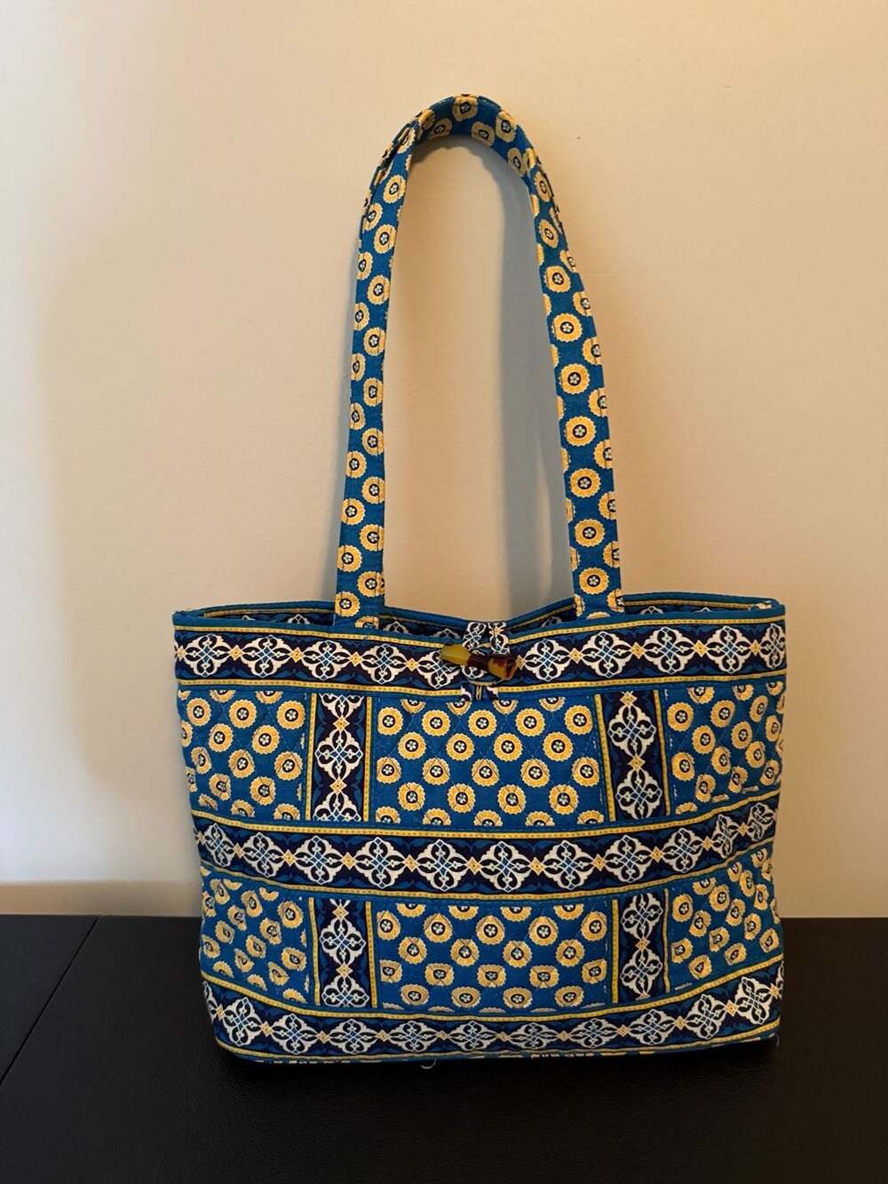 Vera Bradley Quilted Tote Bag in rare Riviera Blue and Yellow Floral Pattern